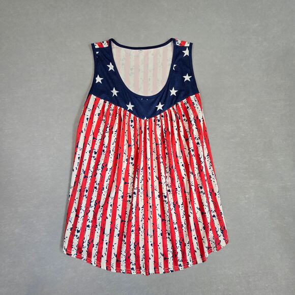 Unbranded Tops - Patriotic Sleeveless round Collar Stripes & Stars Women's Flowy Tank Top NWOT